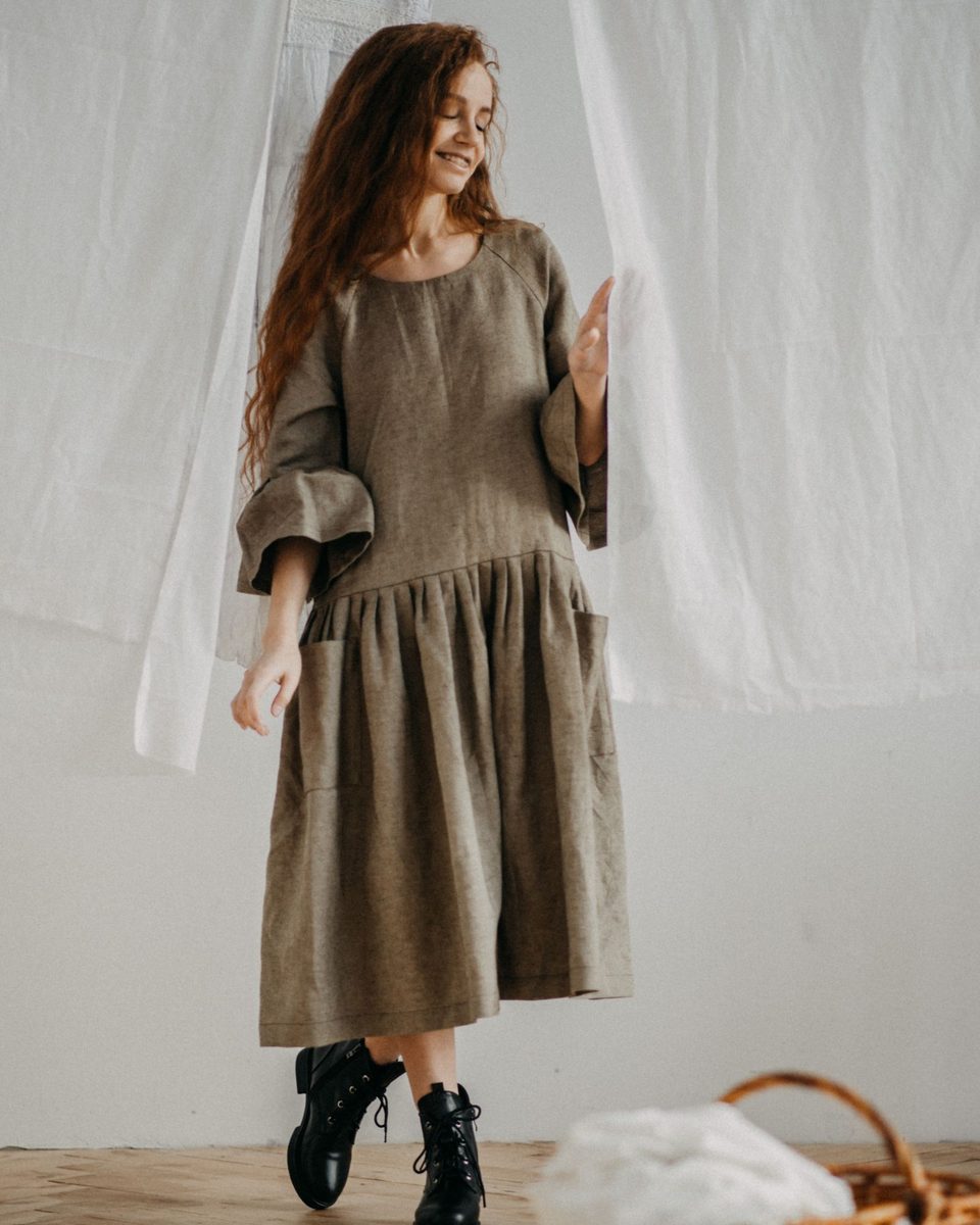 Button-Through Linen Dress